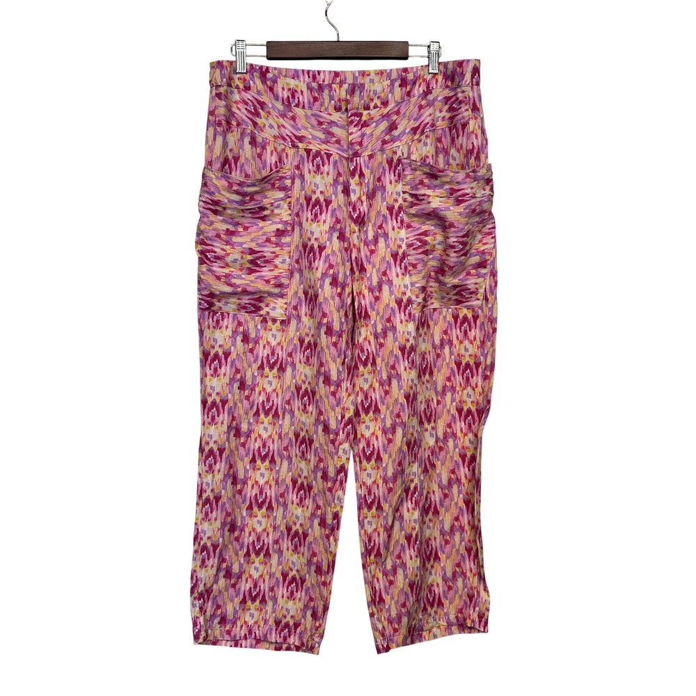 Hoss Intropia Pink Purple Abstract Ikat Print Cropped Pants Womens 12 XL - Picture 2 of 7